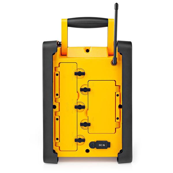 Mobiles Baustellenradio mit starkem 15W Sound, gelb/schwarz, Bluetooth, FM, Netz- und Batteriebetrieb – robust und beste Klangqualität 