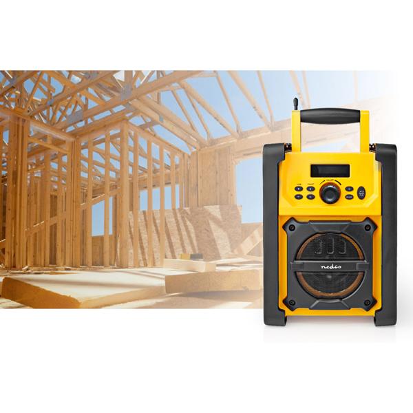 Mobiles Baustellenradio mit starkem 15W Sound, gelb/schwarz, Bluetooth, FM, Netz- und Batteriebetrieb – robust und beste Klangqualität 
