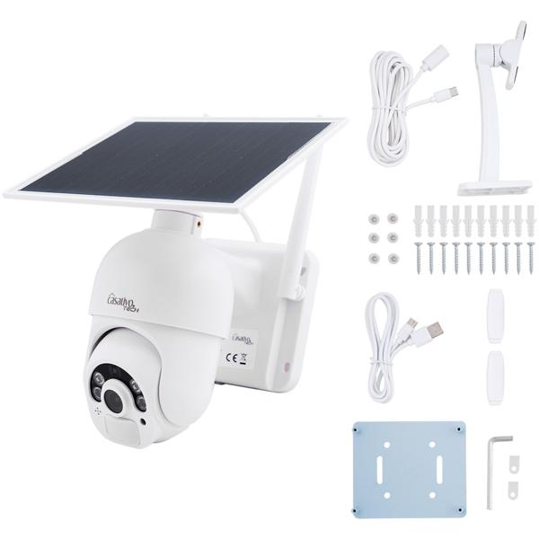 2er-Set Smarte Überwachungskamera, Solar / kabellos, Pan-Tilt, FullHD, Solar Panel, PIR Sensor, Aussen, Nachtsicht, 2-Wege-Audio/ Video, IP66, weiss