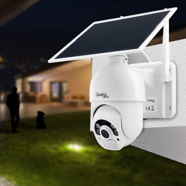 Smarte Überwachungskamera, solarbetrieben / kabellos, Pan-Tilt, FullHD, Solar Panel, PIR Sensor, Aussen, Nachtsicht, 2-Wege-Audio/ Video, IP66, weiss