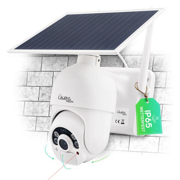 Smarte Überwachungskamera, solarbetrieben / kabellos, Pan-Tilt, FullHD, Solar Panel, PIR Sensor, Aussen, Nachtsicht, 2-Wege-Audio/ Video, IP66, weiss