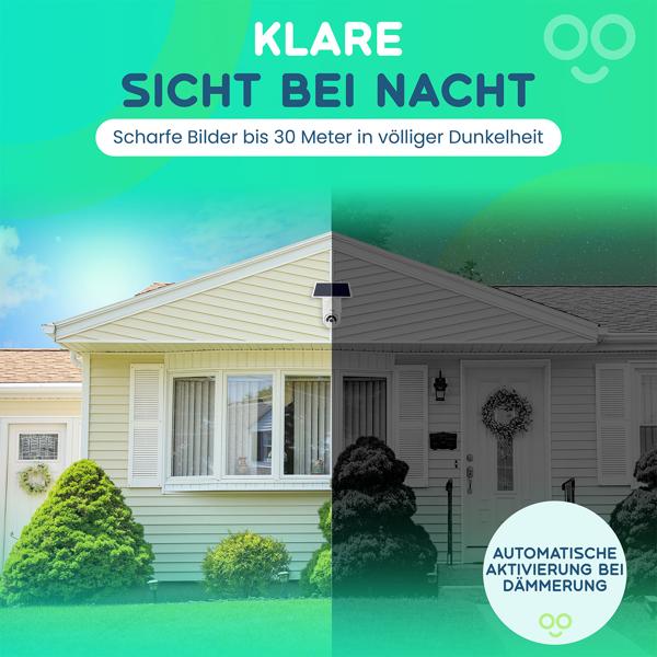 Smarte Überwachungskamera, solarbetrieben / kabellos, Pan-Tilt, FullHD, Solar Panel, PIR Sensor, Aussen, Nachtsicht, 2-Wege-Audio/ Video, IP66, weiss