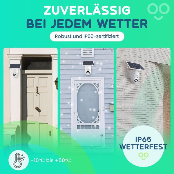 Smarte Überwachungskamera, solarbetrieben / kabellos, Pan-Tilt, FullHD, Solar Panel, PIR Sensor, Aussen, Nachtsicht, 2-Wege-Audio/ Video, IP66, weiss