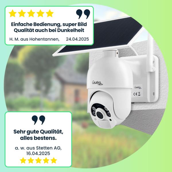 Smarte Überwachungskamera, solarbetrieben / kabellos, Pan-Tilt, FullHD, Solar Panel, PIR Sensor, Aussen, Nachtsicht, 2-Wege-Audio/ Video, IP66, weiss