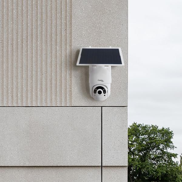 2er-Set Smarte Überwachungskamera, Solar / kabellos, Pan-Tilt, FullHD, Solar Panel, PIR Sensor, Aussen, Nachtsicht, 2-Wege-Audio/ Video, IP66, weiss