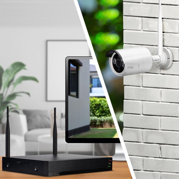 Profi Funk-Überwachungssystem, 8 QHD-2K Kameras & HDD-Rekorder, Tuya App mit Live Fernzugriff, Nachtsicht mit IR-LEDs, wetterfest - IP66