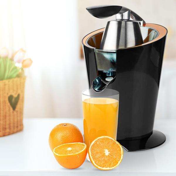 Kraftvolle elektrische Zitruspresse, starke 160 Watt, schwarz, spülmaschinenfeste Einzelteile, für Zitronen, Orangen, Limetten oder Pampelmusen