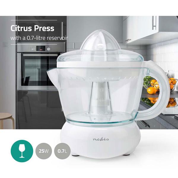 Elektrische Zitruspresse – Orangenpresse mit 0,7L Tank – Leistungsstarker 25W Motor – Spülmaschinenfest – Für bis zu 4 Portionen Saft