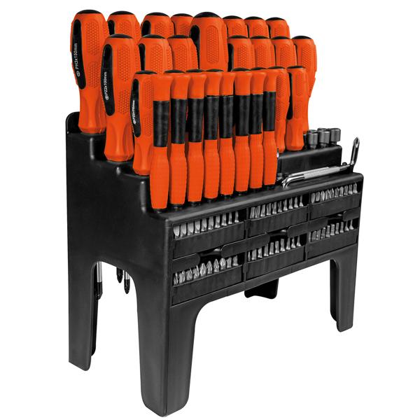 100-tlg. Schraubendrehersatz mit Bit-Set im Ständer, Schraubenzieher mit rutschfesten und ergonomischen Gummigriffen