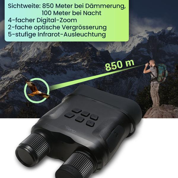 Digitales Profi Fernglas & Infrarot-Nachtsichtgerät mit HD-Video, 850m Reichweite, IP54 - Leistungsstark, kristallklar für Jagd & Outdoor