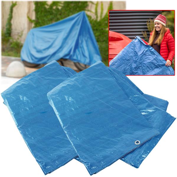 2er-Set Abdeckplane - Ganzjahresschutz Gartenmöbel, Wohnwagen, Boote, Brennholz - Wetterfest, wasserdicht, Metallösen, blau, 3,5 x 4,8 m