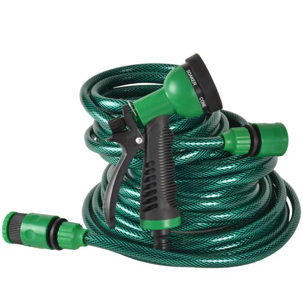 Mini-Schlauchgarnitur für Garten, Balkon & Terrasse: 10m, 6-fach Sprühkopf - Ideal für Bewässerung, Reinigung, Gartenarbeit - Kompaktes und praktisches Set
