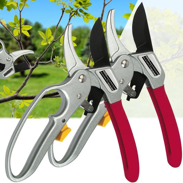 2er-Set Ratschen-Gartenschere - Weniger Kraftaufwand, präzise Schnitte für Holz & Sträucher - Gehärtete Stahlklinge, Alu-Griffe, 25x9.5x2 cm - 220g