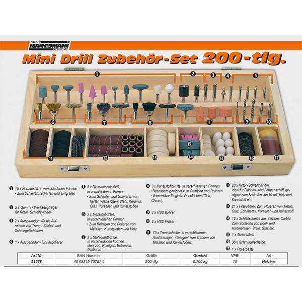 Multischleifgerät Zubehör-Set - 200tlg. für präzise Handwerksarbeiten - Schleifen, Fräsen, Bohren, Polieren - Holz, Metall, Stein - inkl. Holzkoffer