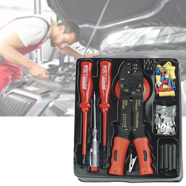 82-tlg. Auto-Elektrik-Reparatur-Set - Profi-Qualität - Schraubendreher, Zange, Kabelschuhe uvm - Für alle KFZ-Reparaturen