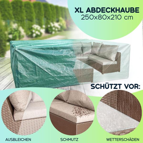 XL Abdeckhaube für Gartenmöbel 250x80x210 cm – wetterfest, reissfest & UV-beständig – schützt die gesamte Garnitur vor Regen, Schmutz & Sonne