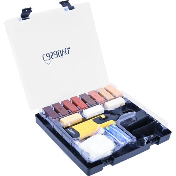 Bewährtes Reparaturkit für Holz-, Laminat- Kork- und Parkettböden, Hartwachs, 11 verschiedene Farben, auch bei Holzmöbeln einsetzbar