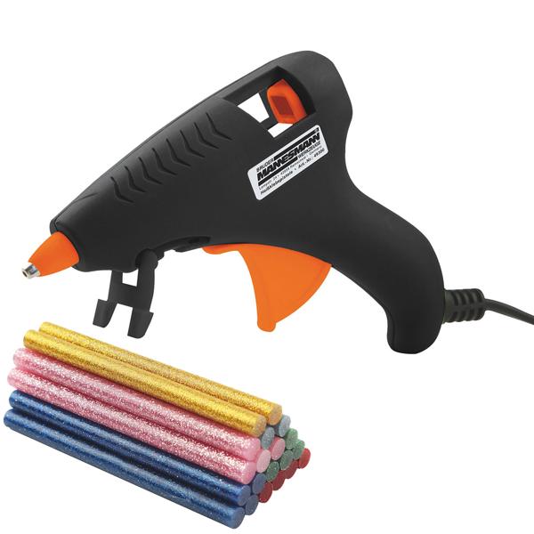 Niedrigtemperatur-Heissklebepistole – Inkl. 20 bunte Glitzer-Sticks Ø 7mm – Für Basteln & Reparieren von Stoff, Holz, Leder, Metall – 120-140°C