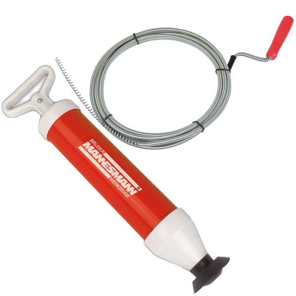 Abflussreiniger-Set mit Pumpe und Spirale 3m - Beseitigt effektiv & chemiefrei Verstopfungen - Vakuum-Rohrreinigung mit Stahldraht-Spirale