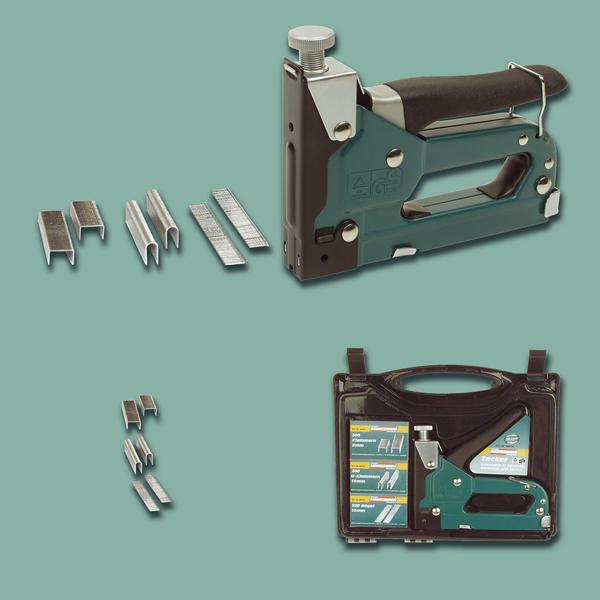 Tacker-Set mit Koffer & Klammern - Einschlagkraft einstellbar für DIY & Reparaturen - Für 4-12mm Klammern & 10-14mm Nägel - Ergonomischer Anti-Slip Griff