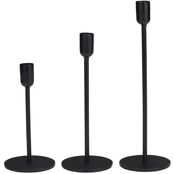 Kerzenständer aus Metall - Modernes All-Black-Trend Design für stilvolles Zuhause - Elegante Stabkerzen-Halter in 3 Grössen - Schwarz