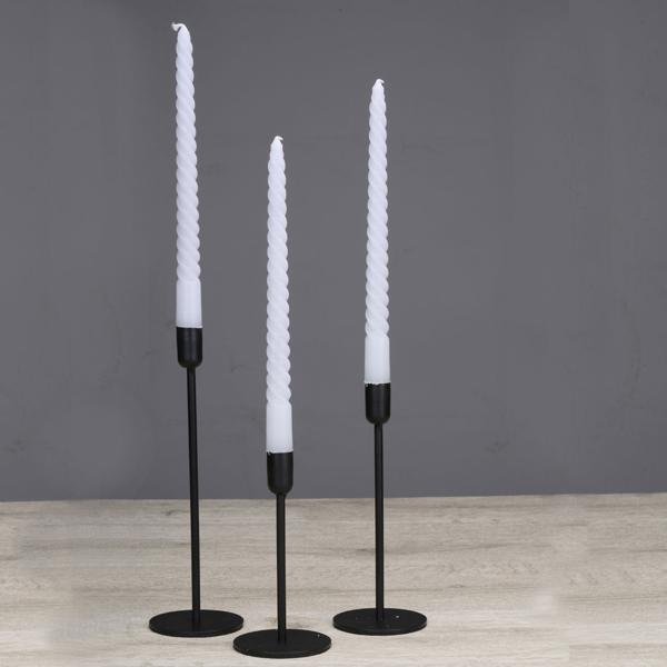 Kerzenständer aus Metall - Modernes All-Black-Trend Design für stilvolles Zuhause - Elegante Stabkerzen-Halter in 3 Grössen - Schwarz