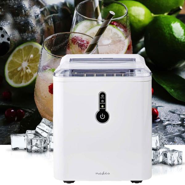 Kraftvolle Eiswürfelmaschine, Produktionskapazität 12 kg, Eiswürfelbereiter m. 1,5 l Wassertank, 120 W, weiss, auch geeignet für Slush Eis und Eisdesserts
