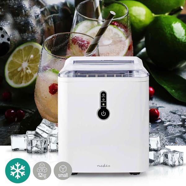 Kraftvolle Eiswürfelmaschine, Produktionskapazität 12 kg, Eiswürfelbereiter m. 1,5 l Wassertank, 120 W, weiss, auch geeignet für Slush Eis und Eisdesserts