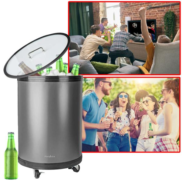 Trendiger Mobiler Getränkekühlschrank, Partykühler mit Thermostat u. Glasdeckel, Kompressor, 30 l, Aluminium