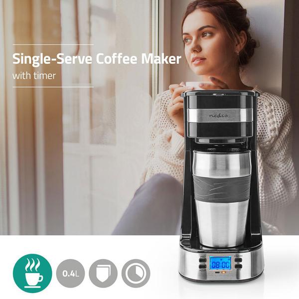 Kompakte Kaffeemaschine mit Edelstahl Coffee to Go Becher, LCD & Timer, 750W, silber/schwarz: Kaffee für den perfekten Start in den Tag