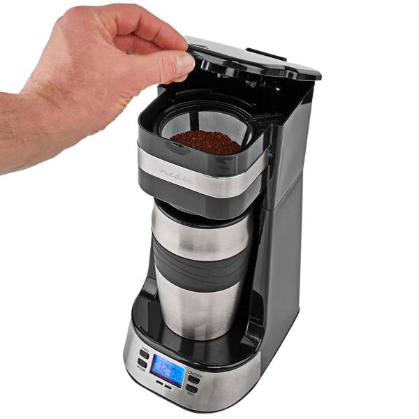 Kompakte Kaffeemaschine mit Edelstahl Coffee to Go Becher, LCD & Timer, 750W, silber/schwarz: Kaffee für den perfekten Start in den Tag
