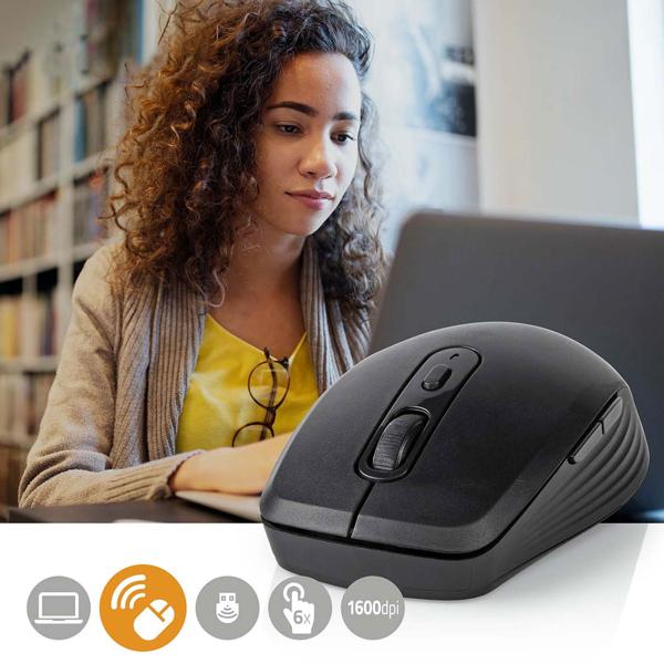 Kompakte optische Funkmaus - 6 Tasten - kabellos bis 10m Reichweite, 800/1200/1600 dpi - USB-Nano-Empfänger, kompatibel Win 7/8/10/11