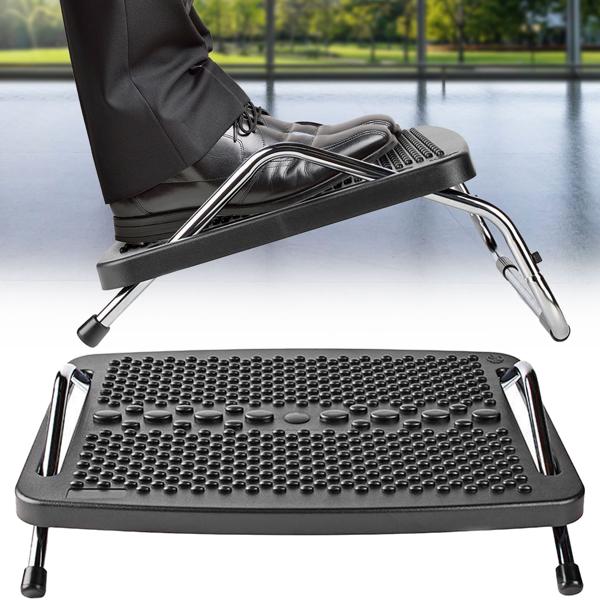Fussstütze mit verstellbarem Neigungswinkel, schwarz, Ergonomische Fussbank für Schreibtisch, Arbeitsplatz, Homeoffice, Büro
