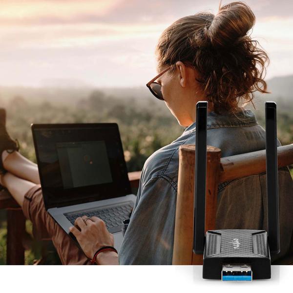 Netzwerk-Dongle mit 2 dBi-Antennen - Schnelles stabiles Dualband Wi-Fi via USB 3.0 für Homeoffice & Gaming - Windows 8/10/11