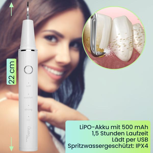 Effektiver Ultraschall-Zahnsteinentferner mit HD-Kamera (weiss): Akku-betriebener Plaque-Entferner für strahlend saubere Zähne