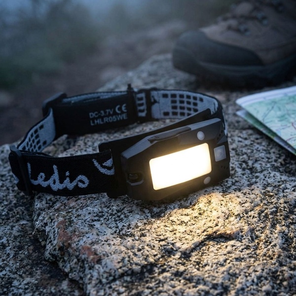 Akku LED-Stirnlampe mit Gestensteuerung - Freihändige Nutzung, 180 Lumen, 20m Reichweite - IPX4, USB-C, 360° drehbarer Leuchtkopf, Outdoor, Camping