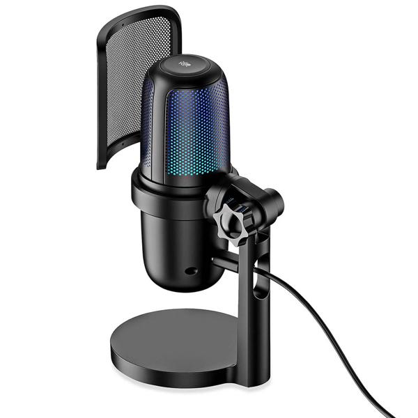 USB Mikrofon für Streaming, Podcast & Studio: RGB, Stativ, Pop-Filter - für Gamer, Influencer, Content, Musiker - Aufnahmen mit  kristallklarem Sound