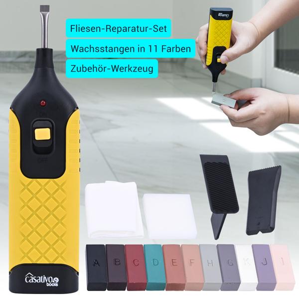 Professionelles Reparatur-Set zum Ausbessern von  Fliesen, Kacheln, Marmor, Steingut, Hartwachs u. Wachsschmelzer, originalgetreue Ergebnisse