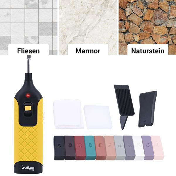 Professionelles Reparatur-Set zum Ausbessern von  Fliesen, Kacheln, Marmor, Steingut, Hartwachs u. Wachsschmelzer, originalgetreue Ergebnisse