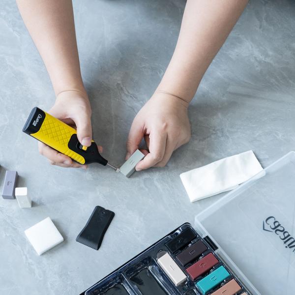 Professionelles Reparatur-Set zum Ausbessern von  Fliesen, Kacheln, Marmor, Steingut, Hartwachs u. Wachsschmelzer, originalgetreue Ergebnisse