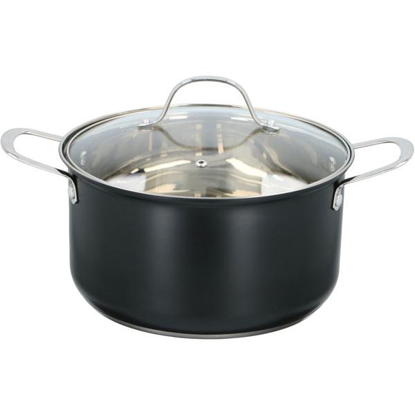 Kochtopf mit Deckel, schwarz, Ø 24cm x 13,5 cm, rostfreier Edelstahl, ca. 6L