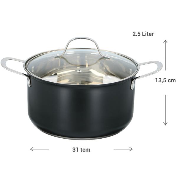 Kochtopf mit Deckel, schwarz, Ø 24cm x 13,5 cm, rostfreier Edelstahl, ca. 6L