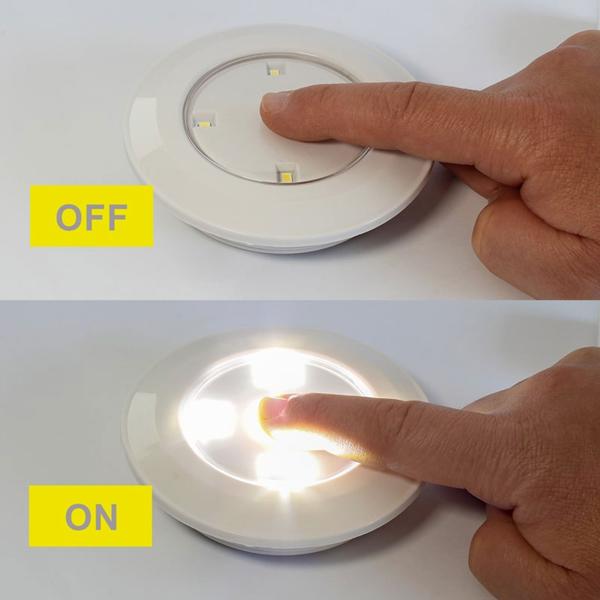 LED Touch-Spotlights 6er-Set selbstklebend - Kabellose dimmbare Schrankbeleuchtung mit Fernbedienung & 30-Minuten-Timer - Neutralweiss - Ø 9x2cm