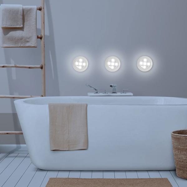 LED Touch-Spotlights 6er-Set selbstklebend - Kabellose dimmbare Schrankbeleuchtung mit Fernbedienung & 30-Minuten-Timer - Neutralweiss - Ø 9x2cm