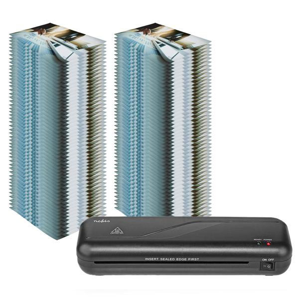 Kompakt Heiss-Laminiergerät + 100 A4 Folien - Profi Laminieren leicht gemacht - Schnell, transparent & ideal für Büro & Home