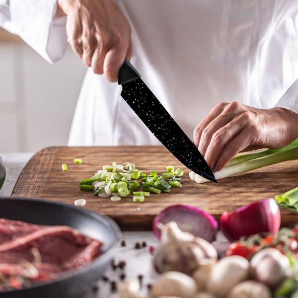 Küchen-Messerset 6-teilig - 5 scharfe Messer & Schäler für vielseitige Gerichte - Antihaftbeschichtet - Schwarz - Langlebig & leicht zu reinigen