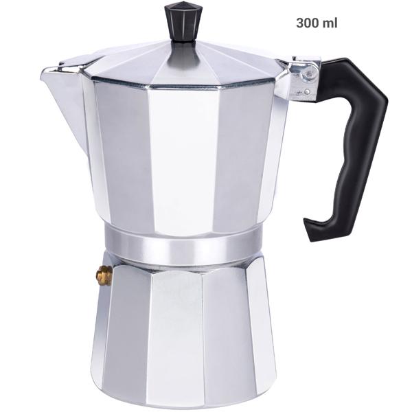 Kaffeekocher Aluminium - für 6 Tassen - 300 ml Füllmenge - Herdplatten geeignet (ausser Induktion) - ideal für Zuhause, Camping, Reisen