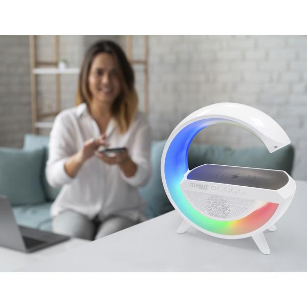 Multifunktionales RGB-Nachtlicht mit Qi-Ladestation, Bluetooth & FM-Radio – Lautsprecher, stimmungsvolles Licht, 23,5cm