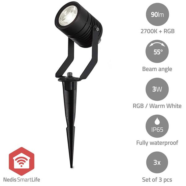 3er-Set SmartLife Gartenstrahler - RGB Gartenleuchte mit Erdspiess & App-Steuerung - IP65-zertifiziert - dimmbar, 3x 3W, Alexa/Google Home