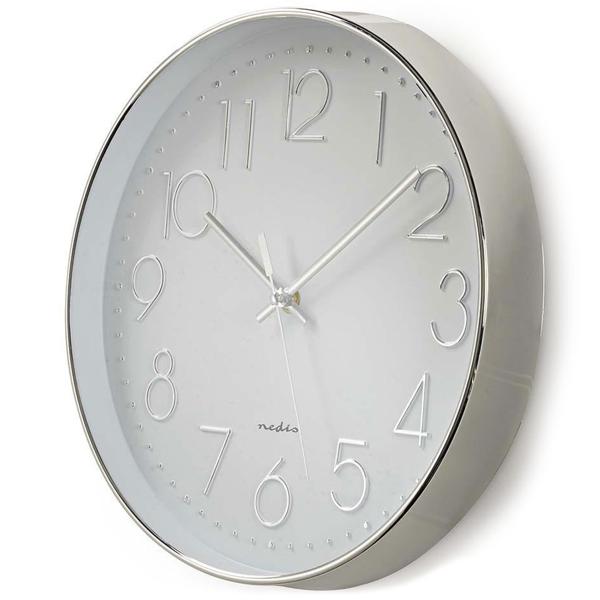 Moderne Runde Wanduhr – Grosse Ziffern, 30 cm – Leises Quarzuhrwerk für Wohnzimmer, Küche, Büro – Silber-weiss, Batteriebetrieben, Stilvolles Design